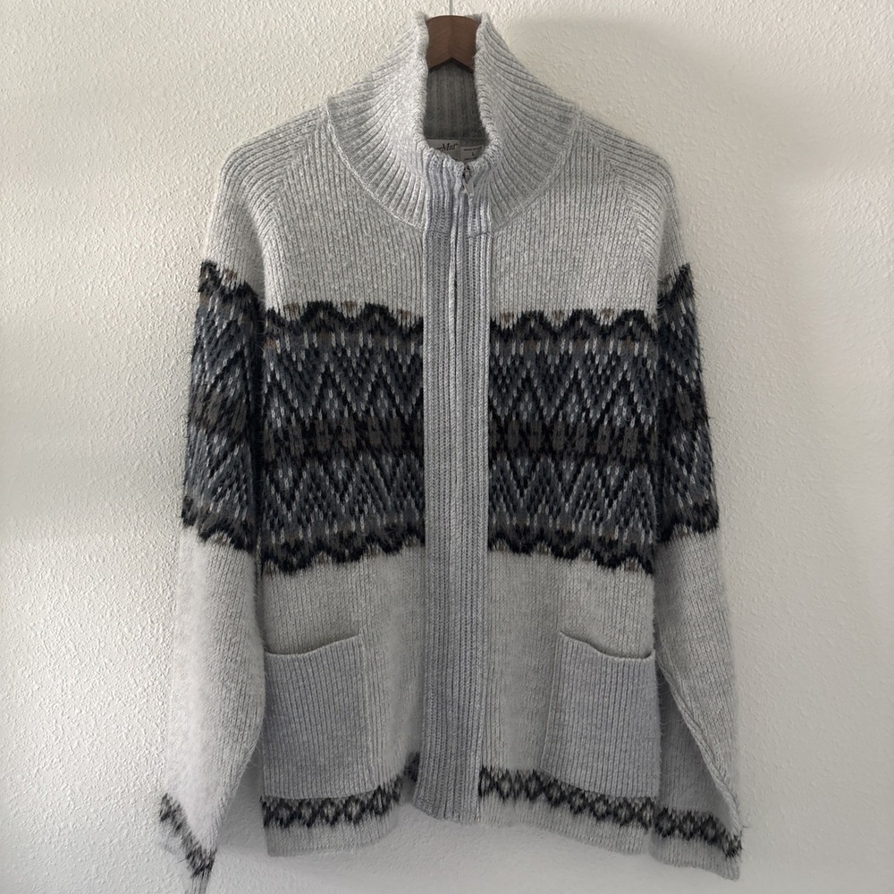Vintage Clipper Mist Mens Full Zip Cardigan Sweater Geometric Large USA Grandpa